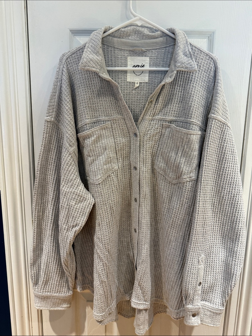 aerie Gray Waffle-Knit Button Down Shirt